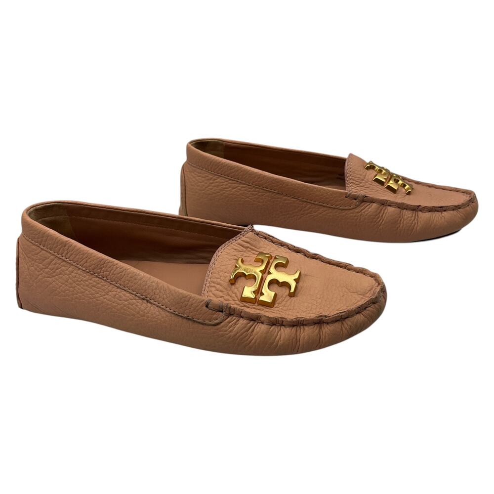 Tory Burch Driver Loafers Moccasin Flat Shoes Everly Double T Logo Pink Sz 8.5M